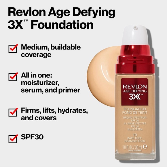New Revlon Liquid Foundation, Age Defying 3XFace Makeup, Anti-Aging and Firming - Picture 8 of 16
